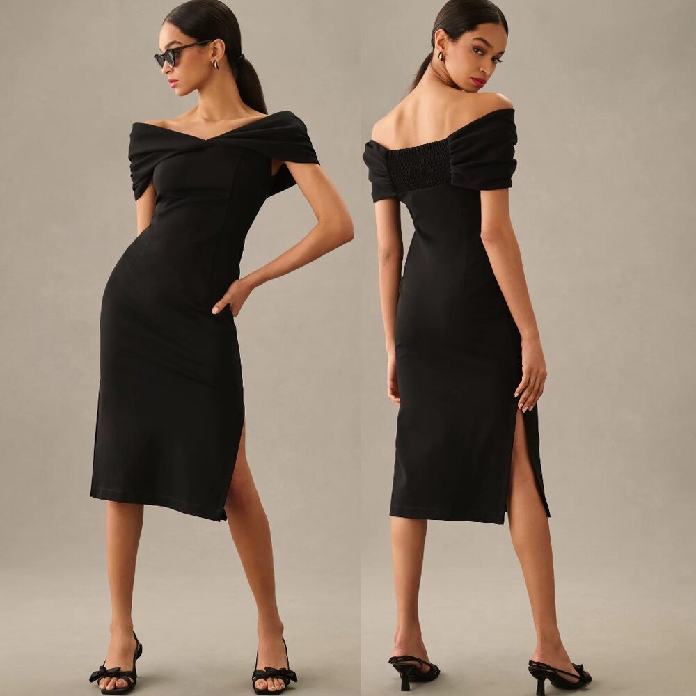 Maeve Black Off-Shoulder Midi Dress